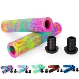 Scooter Grips - Mixed Color Bike Bicycle MTB Scooter Handlebar Grips | 160mm Soft Handle Grips for Pro Stunt Kick Scooter, BMX Bikes,Mountain Bike (B Rainbow)