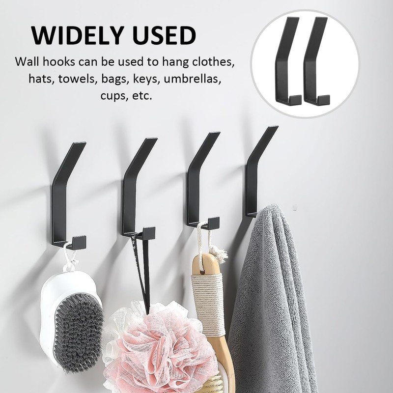 MAXQUU 6 Pieces Black Towel Hooks, Wall Hooks, Drilled Coat
