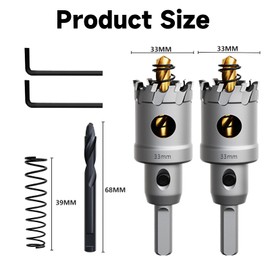 METOTY 2 pieces 33 mm hole saw metal, carbide hole saw, carbide drill, with an additional nitrided step guide drill free and L-wrench, for steel, iron, aluminium, metal
