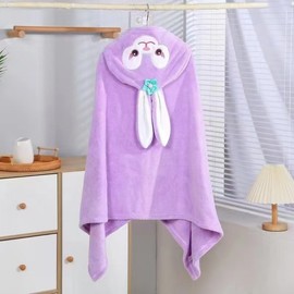 Kids' Hooded Beach & Bath Towel Robe - Baby & Children's Swimming Cape (A5) Coral Baby Monkey Purple + 70*140cm 3ea
