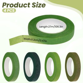 PEOVLVN Pack of 4 Florist Tape Floral Tape Green 27 m Florist Crepe 12 mm Floral Tape Florist Tape Green Flora Flower Ribbon for Flower Arrangements and Floristry Bouquet Bouquets DIY Crafts
