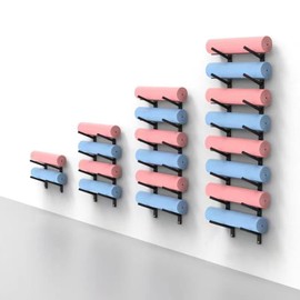 amhricho Yoga Mat Storage Rack, Wall Mounted Yoga Mat Holder, Large Capacity Storage Shelf, Multi-layer Storage, Home Hanging Storage Racks, Suitable for Home, Yoga Studio, Gym, School(Black,5-Tier)