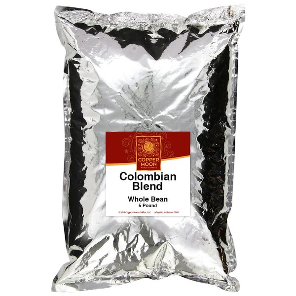 Copper Moon Whole Bean Coffee Colombian Blend 5 Pound Whole Bean Medium Roast Small Batch Coffee Full-Bodied Rich in Flavor Medium to High Acidity 100% Arabica