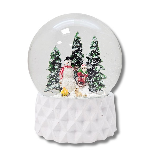 Pure Line Winter Snowman with Child on Sledge, Base White