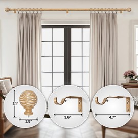 IFELS 2 Pack Wood Curtain Rods for Windows 32 to 150 Inch(2.6-12.5ft), 1 Inch Heavy Duty Curtain Rod, Adjustable Boho Decorative Curtain Rods, Easy Install,Wall Mount (Imitation Wood Grain,32"-150")