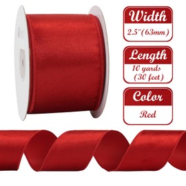 AIMUDI Red Velvet Wired Ribbon 2.5 Inch Red Christmas Ribbon Wired Red Ribbon for Christmas Tree, Wreaths, Swags, Gift Wrapping, Garland, Holiday Crafts, Topper Bows - 10 Yards