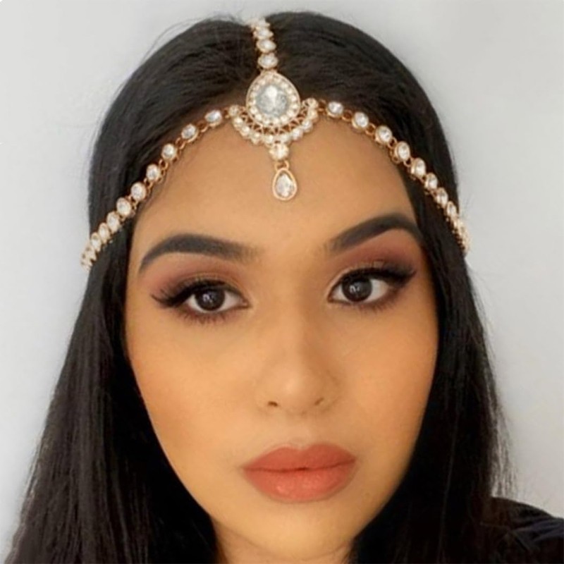 Brishow Crystal Head Chain Jewelry Gold Rhinestone Headpiece Boho Bridal