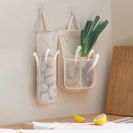 6pcs Reusable Breathable Hanging Storage Mesh Bags, Onion Bags Mesh Garlic Net Bag, Washable Kitchen Storage Holder Bag for Potatoes, Onions, Garlics, Vegetables, Fruit (6)