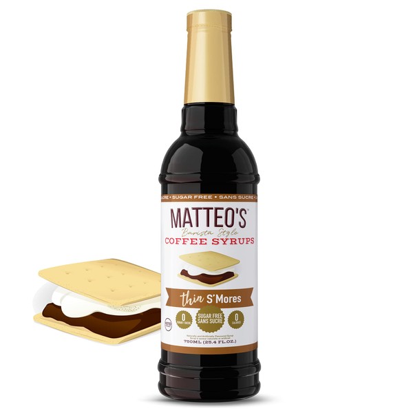 Matteo's Barista Style Sugar-Free Coffee Syrup, S'Mores Flavour, Zero Calories and Sugar, Keto-Friendly Coffee Syrups, Delicious Flavoured Coffee Syrup - 25.4 oz Syrup Bottle