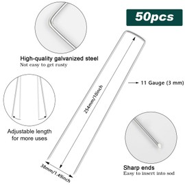 FEED GARDEN FEED GARDEN 10 Inch 50 Pack Galvanized Landscape Staples 11 Gauge Anti-Rust Garden Stakes Landscaping Fabric SOD Pins Yard Stakes for Weed Barrier Fabric