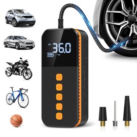 AMIR Tyre Inflators Portable Air Compressors,Powerful Cordless Tyre Inflator with 3 Nozzle Adaptors and LED Light,150 PSI Tyre Pump with Tyre Pressure Gauge for Car, Motorbike, Bike and Ball