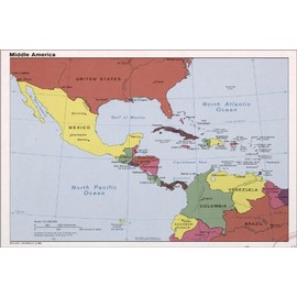 24"x36" Gallery Poster, cia map of Middle America, mexico Caribbean 1986