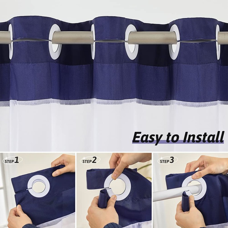 Extra Long No Hook Shower Curtain,Polyester Fabric Shower Curtains for