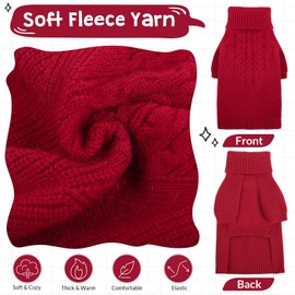 Queenmore Dog Sweater, Puppy Sweater for Small Dogs,Warm Winter Fall Dog Sweaters for Dog Girls Boys, Solid Turtleneck Knit Sweater for Large Medium Dogs,Long Sleeves Christmas Dog Sweater Red,XS