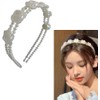 Double Pearl Rose Flower Headband White Pearl Headbands for Women