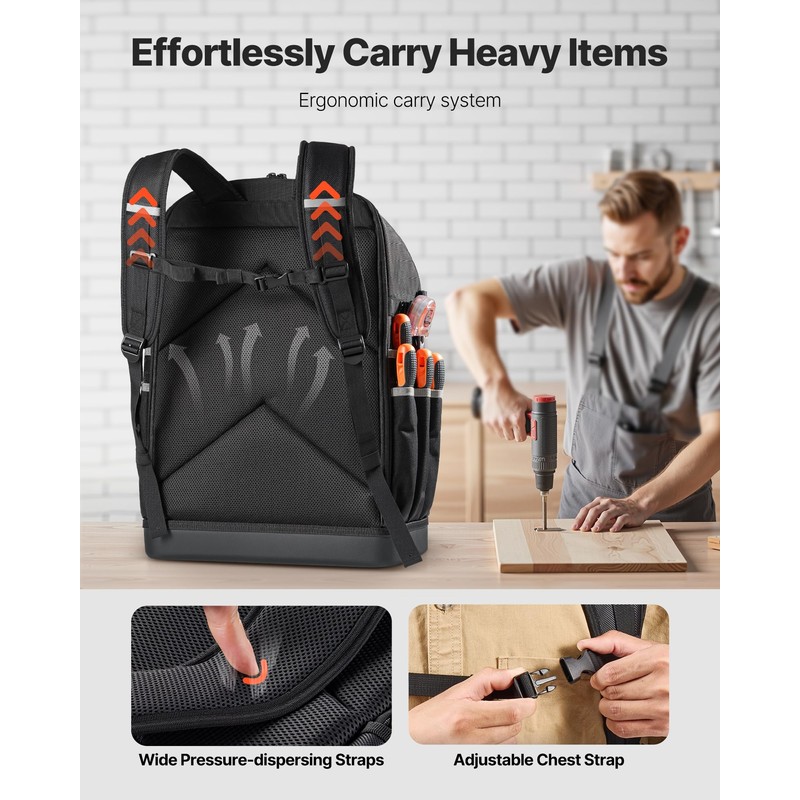 VEVOR Tool Backpack, 56 Pockets, Heavy-duty Tools Storage Organizer Bags
