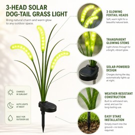Solar Foxtail Garden Lights for Outdoor Decor – 3-Head LED Grass Lamps for Lawn, Patio & Camping