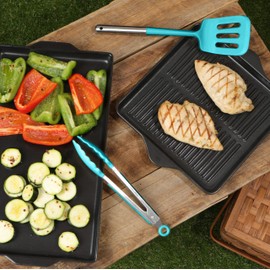 Larder & Vine 12-Piece Silicone Kitchen Cooking Utensils Set with Stainless Steel Handle and Ceramic Holder, Dishwasher Safe Set of Kitchen Essentials (Bondi)