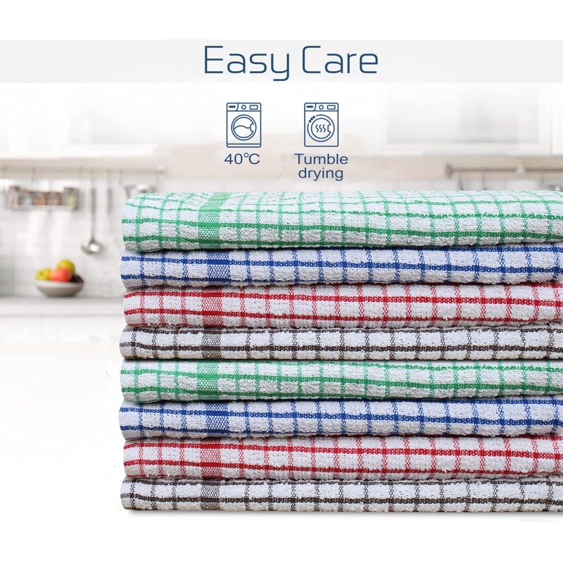 QCS Pack of 10 Monocheck Terry Tea Towel, 100% Combed
