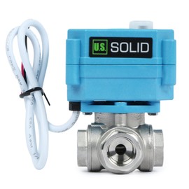 U.S. Solid 3-Way Stainless Steel Motor Ball Valve - Heavy Duty Versatile L-Type Water Stopcock - 3-Way Valve with Manual Function, Standard Port (3/8 Inch, 9-24 V AC/DC)