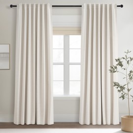 Topfinel Cream Linen Blackout Curtains 84 Inch Long for Bedroom Living Room, Ivory Pinch Pleat Back Tab Full Blackout Drapes Farmhouse Boho Curtains for Window, White Neutral Curtains 52" X 84" 7 FT