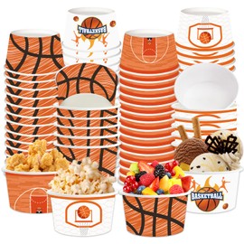 LANCU 60PCS Basketball Snack Cups 10oz Basketball Paper Snack Cups Disposable Ice Cream Bowls for Hot or Cold Food Basketball Party Supplies Sports Birthday Party Decorations