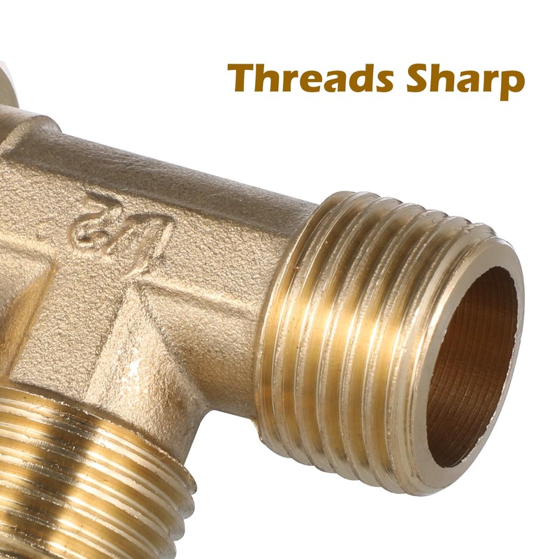 VILLCASE Forged Brass 90 Degree Elbow Tee Connector 1/2 Inch