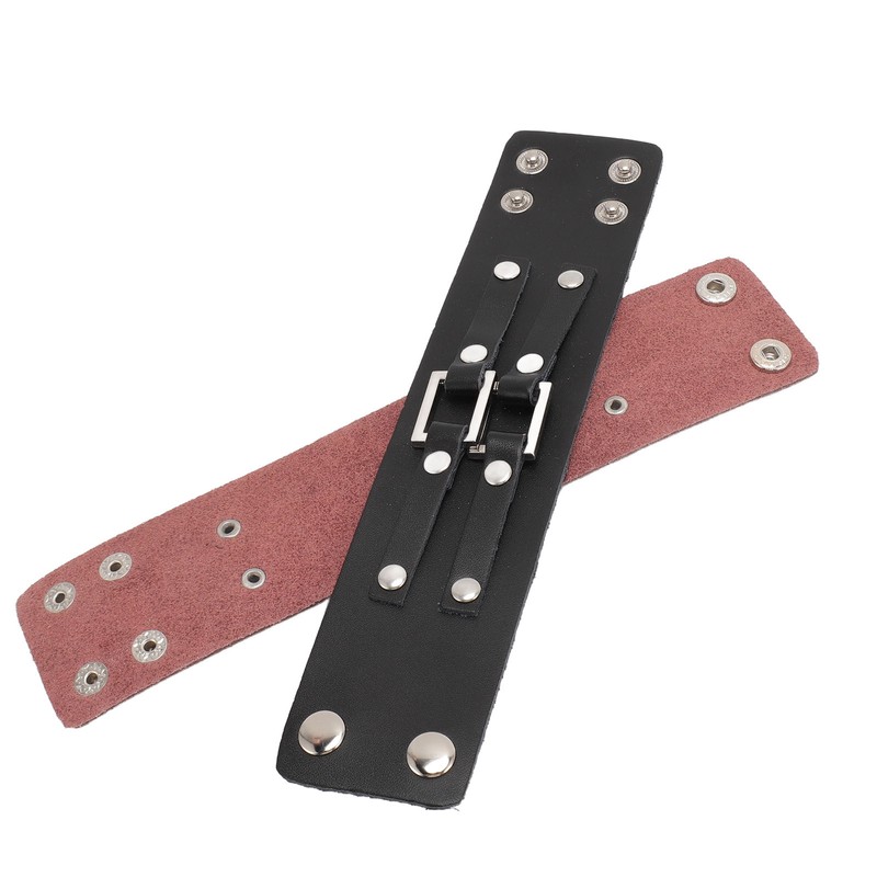 2pcs Wide PU Leather Bracelet Wrist Cuffs Punk Cuff Bracelet