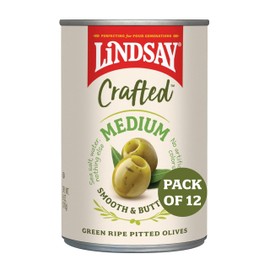 Lindsay Crafted Medium Green Ripe Pitted Olives, 6 Oz (Pack of 12), Keto Friendly, Healthy Snack, Perfect for Salads, Pastas, Charcuterie Boards
