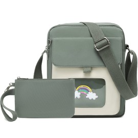 Lanola Messenger Bag for Teen Little Kids,Lightweight Small Messenger Shoulder Bag,Crossbody Bag Purse for Girls Gift for Preteen/Teen Little Kids - Pale Green