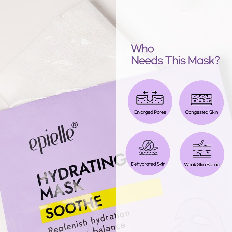 Epielle Hydrating Sheet Mask 6 Pack, Soothing & Restoring Face