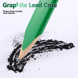 Hohean 14 Pcs Carpenter Pencils, 7 Inches Flat Octagonal Hard Black Woodworking Construction Pencils Heavy Duty with Pencil Sharpener and Retractable Pull Pen Holder for Contractor Carpentry(Green)