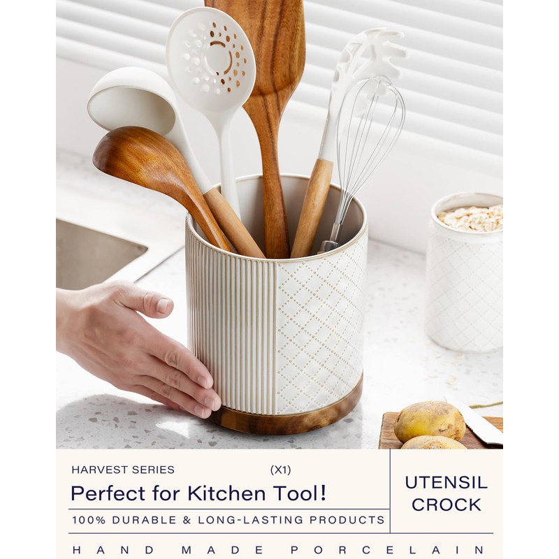 getstar 360° Rotating Kitchen Utensil Holder, Large Ceramic Cooking Utensil