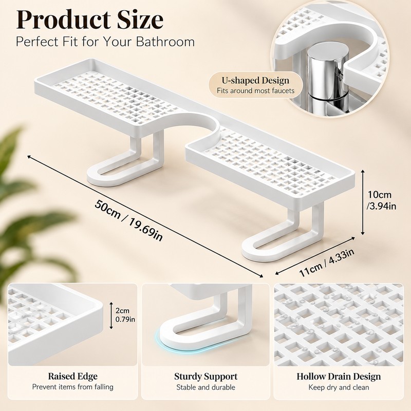 Over Faucet Bathroom Shelf for Sink Organization – No-Drill U-Shaped