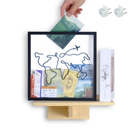 VIAVIC Adventure Archive Box, Travel Shadow Box with Slot, Travel Box for Memories, Life in A Box Travel Frame, Ticket Shadow Box, Adventure Archive Shadow Box (Line-White, 12x12)