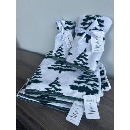 BIANCA Set of 6 Holiday Christmas Trees Bath Towels 100% Cotton