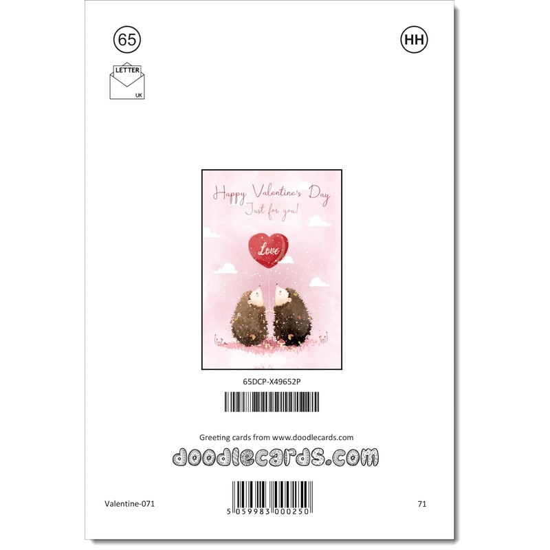 doodlecards Valentine's Day Card Love Hedgehogs Large A4 Size with