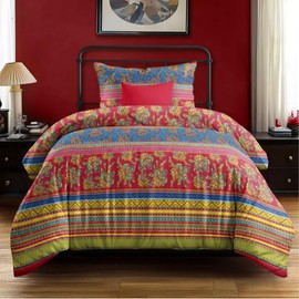 Dreamzie Bohemian Bed Linen 135 x 200 cm 2-Piece Red Blue Colourful Indian Boho Bohemian Duvet Covers with Zip and 1 Pillowcase 80 x 80 cm Made of 100% Microfibre - Certified Oeko Tex