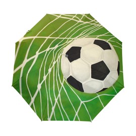 Oyihfvs Soccer Ball On Net Again Green FieldAuto Open/Close Folding Umbrella, Strong Travel Rain Umbrella, Portable Automatic Compact Sun Parasol