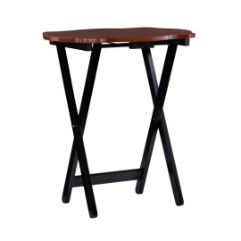 Pemberly Row Traditional Five Piece Wood Tray Table Set in Hazelnut and Black