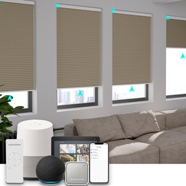 Changshade Motorized Cellular Shades with Remote Control, Smart Blinds Alexa, Google Home, Smarthings for Indoor Windows Doors, Electric Automatic Honeycomb Blind Custom Size, Blackout, Brown