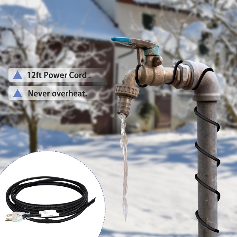 12FT Self-Regulating Pipe Heating Cable with Thermostat,Heat Tape for Water