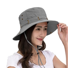 IBLUELOVER Wide Brim Sun Hat Men Women UPF 50+ UV Protection Bucket Boonie Hat Foldable Quick Dry Fishing Cap with Adjustable Chin Strap for Outdoor Sports, 54-58cm Grey