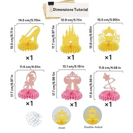 6Pcs Princess Party Honeycomb Centerpieces, Princess Birthday Party Decorations, Princess Centerpieces for Tables, Princess Castle Crown Baby Shower Welcome Baby Party Supplies Rose Gold Gold Glitter