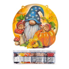 Ideen mit Herz Diamond Painting Window Decoration | Double-Sided Print | Approx. 20 cm Diameter | Includes Diamond Painting Stones for Front and Back (Gnome with Pumpkin)