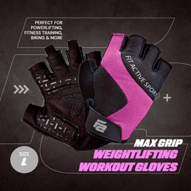 Fit Active Sports, Max Grip Weight Lifting Gloves for Men & Women | Non-Slip Workout Gloves for Gym, Biking, Fitness Training | Lightweight, Breathable | Large | Pink