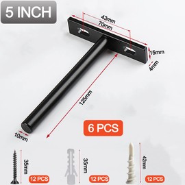 Pack of 6 125 mm Black Shelf Brackets Shelf Support Heavy Duty Invisible Shelf Support Shelf Support Concealed for Wall Mounting with Screws Invisible Wall Shelf Brackets