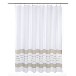 Sticky Toffee White and Tan Striped Shower Curtain 72x72 in – Woven Cotton Fabric for Bathroom, Farmhouse Boho Style, Oeko-Tex Cotton