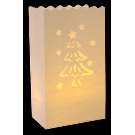 CleverDelights White Christmas Tree Luminary Bags - 50 Count - Christmas Holiday Luminaria - 10 x 6 Inch Sacks