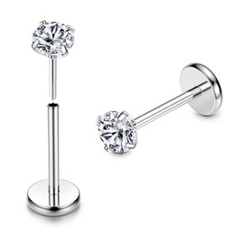 Adramata G23 Titanium Lip Piercing Labret Piercing Threadless Insertion Monroe Medusa Piercing CZ Opal Piercing Ear Small Nose Piercing Stud Conch Tragus Piercing Silver Helix Piercings Pack of 2,